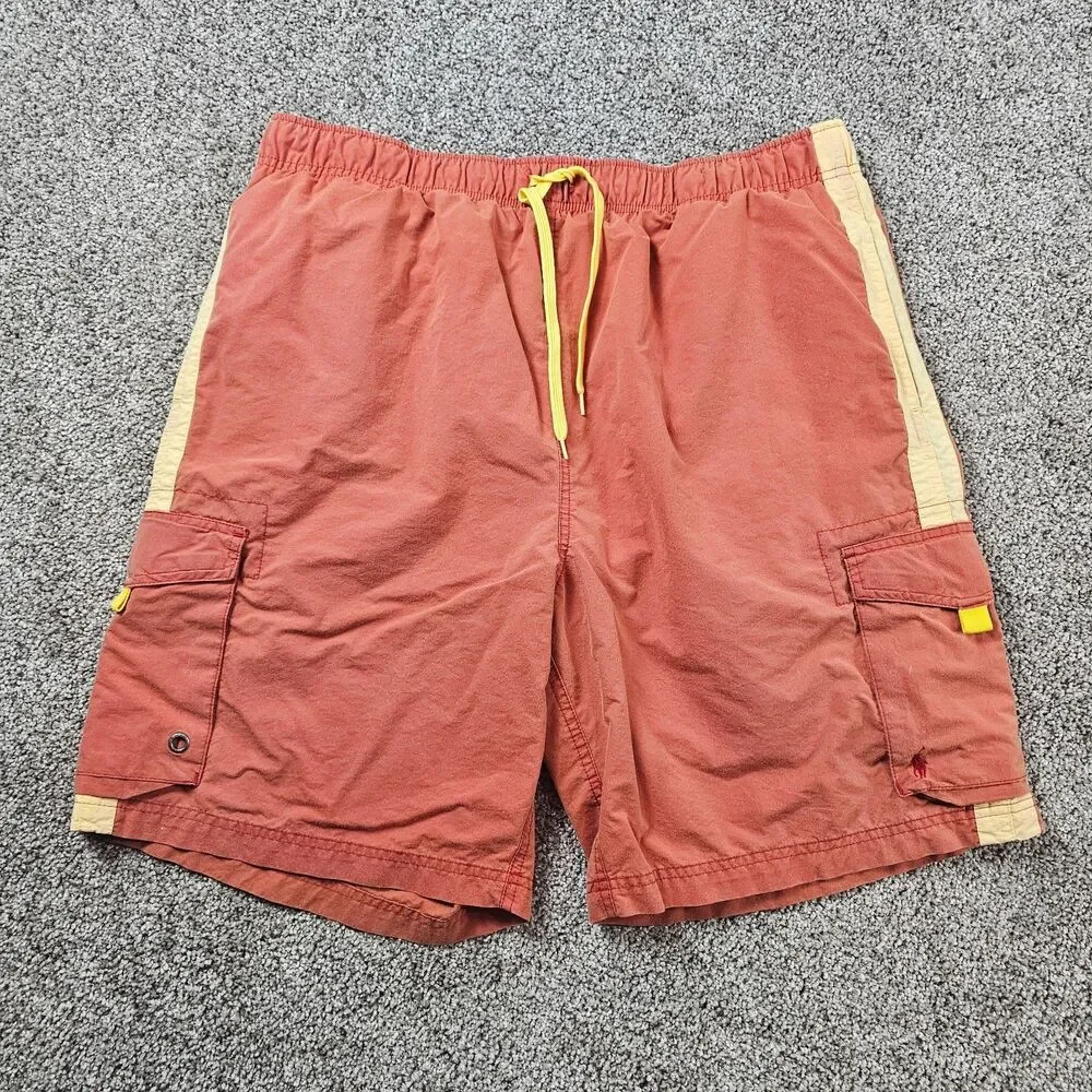 Vintage Polo Sport Swim Shorts Trunks Mens XL Orange Mesh Lined Drawstring Cargo